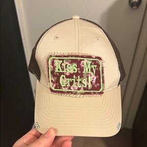 Brown and Beige Baseball  Hat with Patch